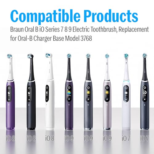 Image of 2 Pin 240V Model 3768 Replacement Charger Base Compatible with Braun Oral B iO Series 7 Series 8 Series 9 Electric Toothbrush, Magnetic Travel Charging Base - Travel Friendly