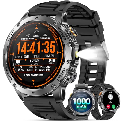 Image of Military Smart Watches for Men (Answer /Make Calls), Smart Watch with 100-Days Extra-Long Battery, IP68 Waterproof, Heart Rate /Sleep Monitor 100+ Sport Modes 1.7″ Fitness Watch for Android /iPhone