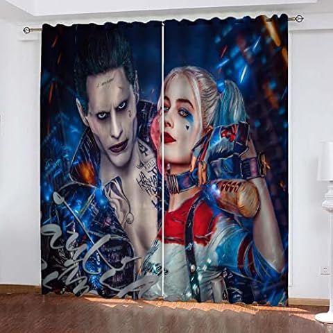 Bfrdollf Suicide Squad Curtains Joker Harley Quinn Blackout Curtains Sexy Pink Blue Beauty Comic Cartoon Girls Curtains Decor Polyester Fabric (6.280 x 180 cm (W x H) Cover