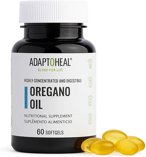 Miniatura 1 de ADAPTOHEAL Aceite de orégano, 60 cápsulas blandas, suplemento de apoyo inmunológico e intestinal para una digestión saludable, formulado con aceite