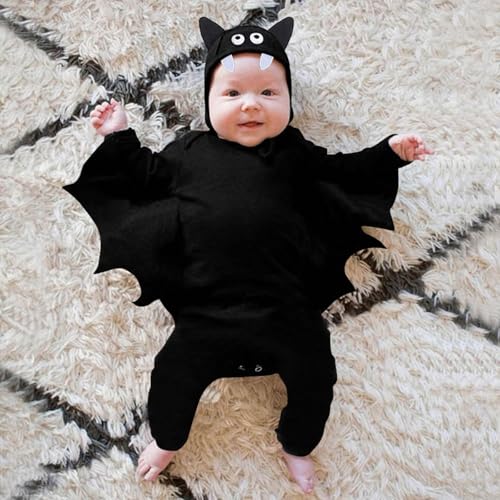 New Born Gift Baby Girls Boys Halloween Soft Fleece Romper Jumpsuit Sets with Wing Hat 3PCS Set Baby Rose Outfit3