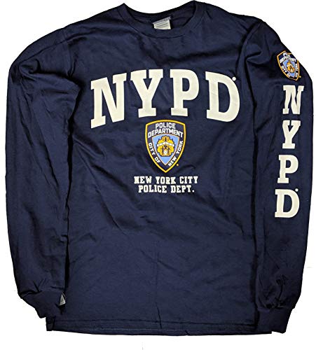 NYPD T-Shirt, Officially Licensed Crewneck New York Police Department Long-Sleeve Athletic Tee, Navy L