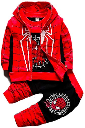 Superhero Costume for Boys | Kids Clothing Set | 3 Piece Tracksuit Hoodie Pants & T-Shirt Red/Black (5T)