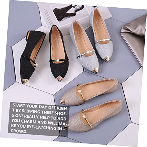 Zapatos planos de mujer en dorado con perlas elegantes para bodas 4