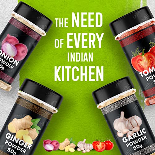 Image of HARIBAS Combo Dry Onion Powder, Garlic Powder, Ginger Powder (Adrak /Sunth) and Tomato Powder 50gm Each | For Cooking & Baking | Gluten Free Seasoning