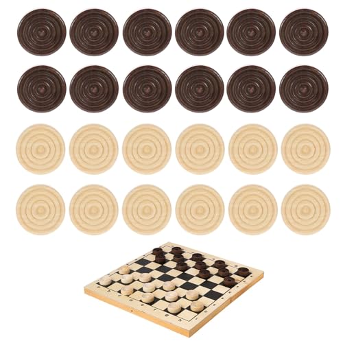24 Pcs Draughts Pieces Draughts Checkers Backgammon Pieces Wooden Checkers Pieces Durable Backgammon Chess Quality Stackable Checkers Pieces for Board Game Learning Camping(Wood Color&Brown)