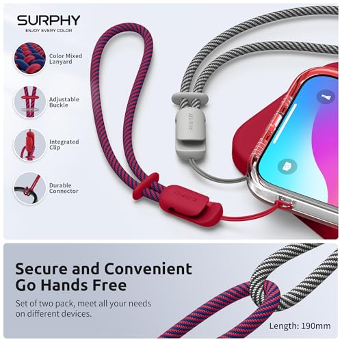 Image of SURPHY 2 Pack Phone Lanyard, Phone Wrist Strap for Case, Camera Wrist Strap | Ultra-Light 2-Color Braided Phone Strap, Cellphone Charm Strap, Anti-Lost Wrist Lanyard for Women and Men, Red Gray