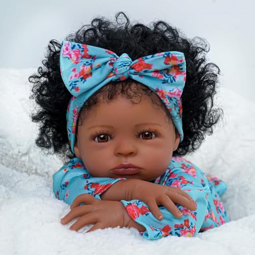 Brastoy Bebê Reborn Boneca Realistic de Silicone Menina Negra Cab...