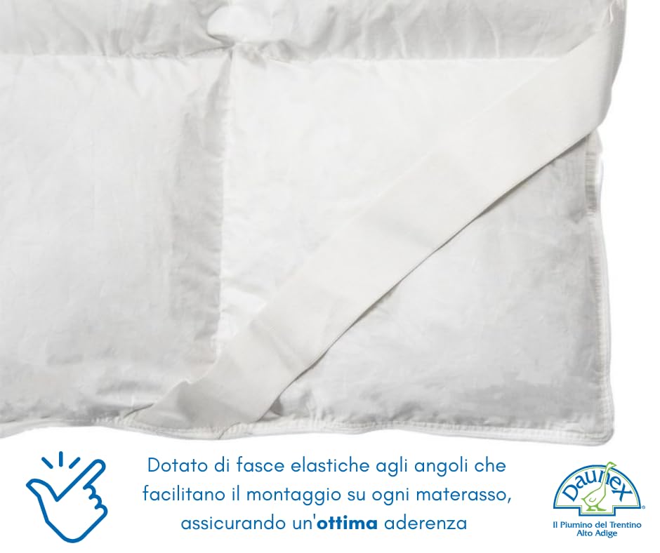Topper DAUNEX® Copri Materasso in Piumette e Piumino d'Oca Bianco Traspirante Anallergico Made in Italy per Letto Matrimoniale Misura 160x190 Spessore 5 cm Mod. Corvara