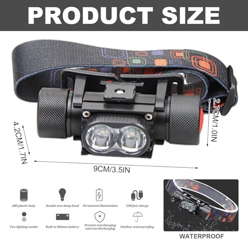 Linterna frontal recargable LED de 2 cuentas con 5 modos y luz ajustable a 160 grados 7