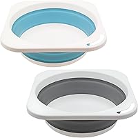 Vista 1 de Fregadero portátil plegable de 5 L (1.4 galones), juego de 2, sartén de cocina, ahorro de espacio para dormitorio, campamento, pesca, viajes y baño