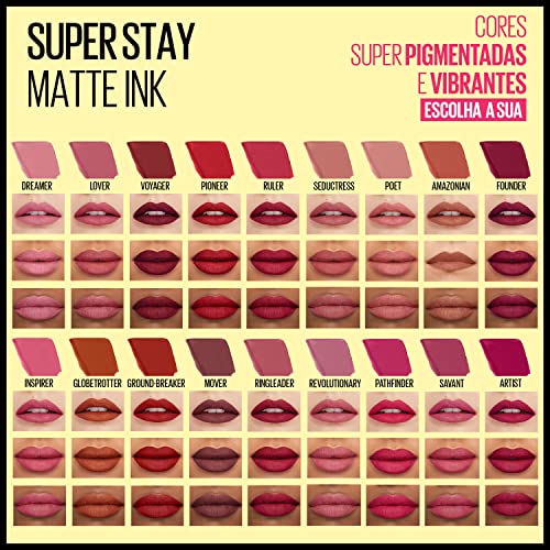 Image of Maybelline Super Stay Matte Ink Liquid Lipstick Makeup, Long Lasting High Impact Color, Up to 16H Wear, Founder, Cranberry Red, 1 Count, Packaging May Vary