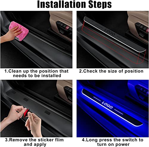 Wireless Car Door Sill Led Customized Logo or Text,USB Chargeble Auto-Sensing Courtesy Guards Decorative Lights with 8 Colors are Suitable for All Car Models (2pcs Front)
