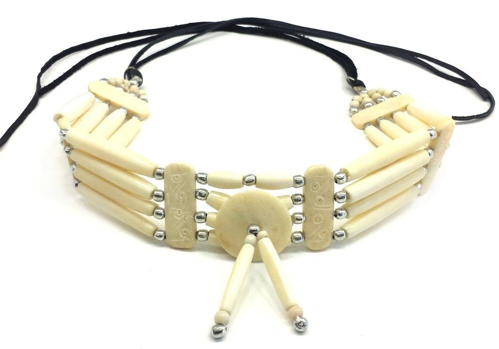Handmade Traditional 4 Line White Buffalo Bone Hairpipe Tribal Choker Necklace