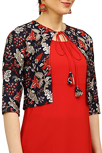 Image of Women's Crepe Printed A-Line Kurti (ALC4045TOM Red Small)