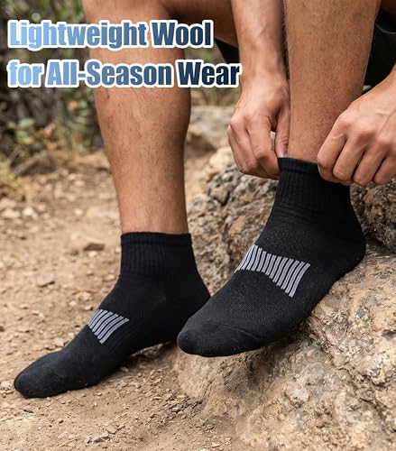 Image of Merino Wool Ankle Socks, Men's Women's 90% Wool Athletic Thin Running Moisture Wicking Socks, 3 Pairs
