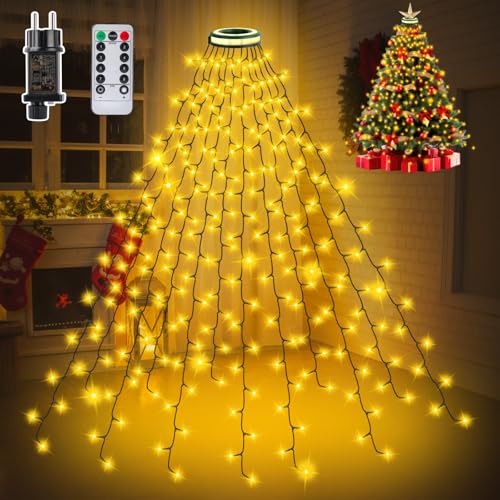 Nextronix Luces Arbol Navidad con Anillos Brillantes, 2.5m x 12 Cadena de Luces 320LED, IP44 Impermeable Guirnalda Luces Exterior con 8 Modos, Luz Navideña para Exterior, Interior, Arbol de Navidad