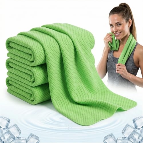 Premium PVA Cooling Towels for Neck and Face,4pcs 33"*12.7" Cooling Neck Wraps with Textured Dot Surface for Summer Heat,Cool Rags for Hot Weather, Cold Scarf for Gym Yoga Run (Green)