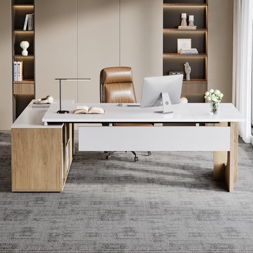 image for Tribesigns 74.8 Inch Executive Desk, Large Office Desk with Cabinet, L