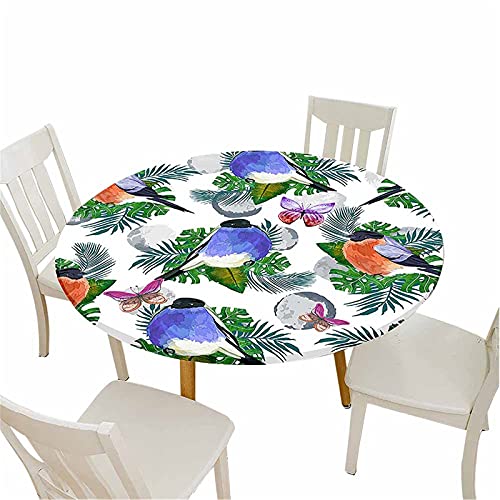 Morbuy Tischdecke Elastisch Rund, 3D Blume Vogel Drucken Gartentischdecke Tischdecken Wasserdicht Abwaschbar Abwischbar Tischtuch für Küche Garten Outdoor (Durchmesser 130cm,Lila Schmetterling)