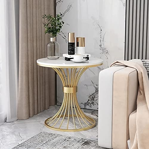 Image of Round Coffee Table Side Table Modern Home Decor Tea End Table for Living Room Bedroom and Balcony (White Gold)