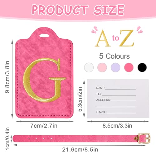 Image of Initial Luggage Tags for Suitcases, Cute Embroidered Letter Luggage Bag Suitcase Identifier Name Baggage Tag, PU Leather Travel Luggage Tags, Bag Tags for Men Women Kids Luggage Handbags(Rosered G)