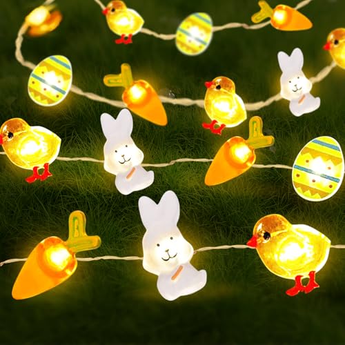 Décoration de Pâques - Guirlande lumineuse LED de 6 m - Guirlande lumineuse de Pâques - Blanc chaud - Pour le printemps, Pâques, l'intérieur et l'extérieur -...