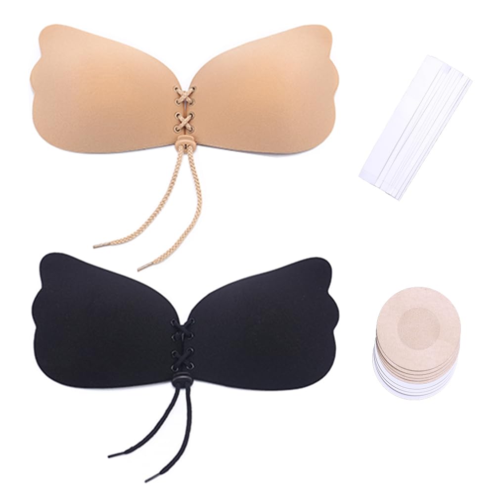DOCHENXIYU Adhesive Bra Strapless Sticky Bra 2 Pairs,Sticky Backless Bra Push Up Lifting Bras for Women