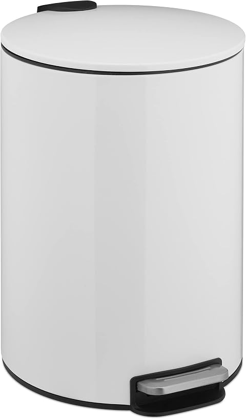 Relaxdays Treteimer, 12 Liter, Absenkautomatik, entnehmbarer Inneneimer, Metall, moderner Küchen Mülleimer, weiß