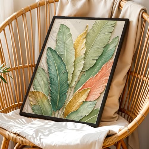 Image of NoWorries 3D Tropical Leaf Wall Painting with Frame Set of 1 | Premium Textured Green Botanical Leaves Artwork, Luxury Nature Wall Decor for Living Room, Bedroom, Office and Home Decoration (3d Art-18,17x25inch)
