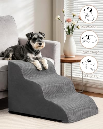 Image of Aodisman Dog Stairs for Small Dogs,3 Step Dog Ramp for Couch,Non-Slip Steps | Pet stairs help small dogs, old cats, and puppies reach couches and chairs easily, durable indoor dog steps,15.4 inch H,Grey