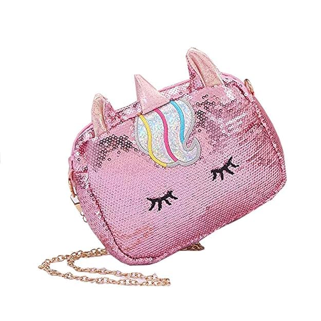 Unicorn Sequin Crossbody Bag, Pink, Mini Shoulder Purse with Chain Strap for Girls and Women-image-6
