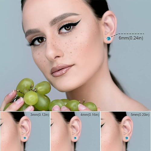 Miniatura 7 de Juego de 12 pares de aretes de tuerca de acero inoxidable con circonita cúbica redonda para mujer, de corte brillante, juego de aretes de tuerca con