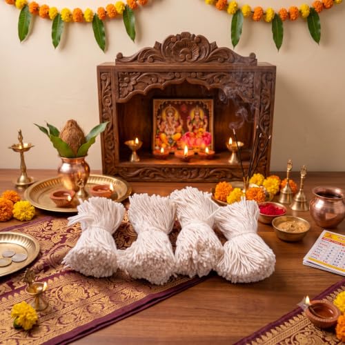 Image of Pure Cotton Puja Wicks: 5-Pack (1825 Total) Off-White | 2-inch long, diya batti. Perfectly crafted for daily aarti, akhand jyot, and all festive lighting needs.