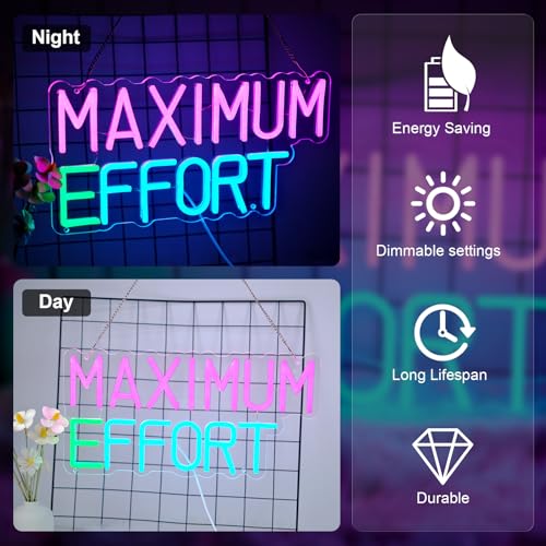 Image of inchMAXIMUM EFFORT inch Neon Signs, Large Neon Signs, LED Neon Signs for Wall Decorations, Neon Wall Lights with USB Power Supply, Neon Wall Lights for Bedroom Living Room Bar Wall Art Neon Christmas