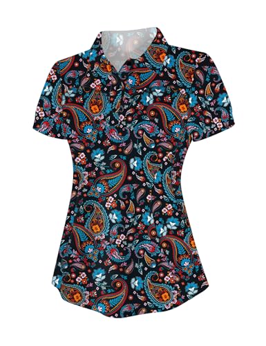 Image of TFSDOD Womens Golf Polo Shirts Collared Short Sleeve T Shirt Lightweight Moisture Wicking Polo Casual 3 Buttons Outfits