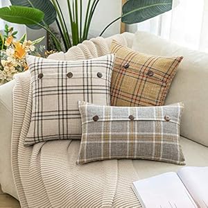 MIULEE Christmas Set of 2 Decorative Linen Throw Pillow Covers Triple Button Pillowcases Farmhouse Retro Plaid Cushion Cases for Couch Sofa Bed, 18x18 Inch, Beige MIULEE Christmas Set of 2 Decorative Linen Throw Pillow Covers Triple Button Pillowcases Farmhouse Retro Plaid Cushion Cases for Couch Sofa Bed 18×18 Inch Beige