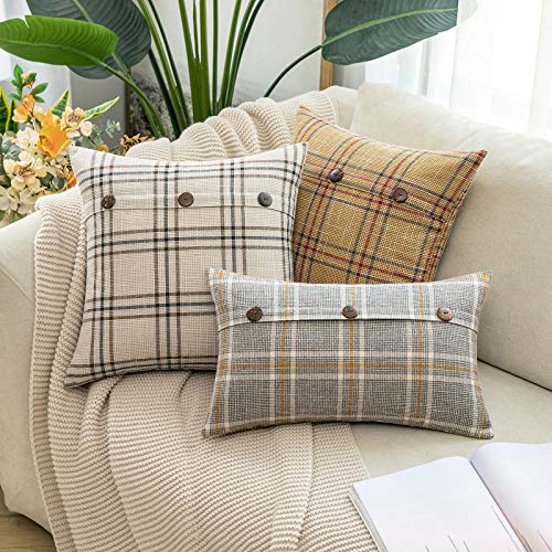 MIULEE-Christmas-Set-of-2-Decorative-Linen-Throw-Pillow-Covers-Triple-Button-Pillowcases-Farmhouse-Retro-Plaid-Cushion-Cases-for-Couch-Sofa-Bed-18×18-Inch-Beige MIULEE Christmas Set of 2 Decorative Linen Throw Pillow Covers Triple Button Pillowcases Farmhouse Retro Plaid Cushion Cases for Couch Sofa Bed 18×18 Inch Beige