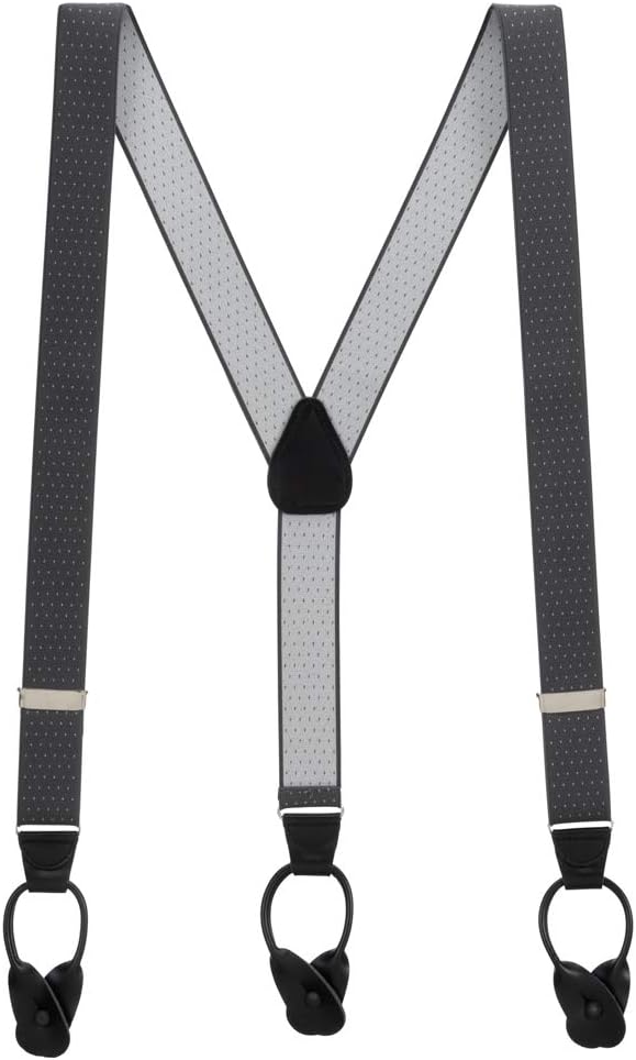 Suspender Store Woven Pin Dot Pattern Suspenders - 1.38-Inch Wide Elastic - Y-Back - Button - 6 Colors & 2 Sizes