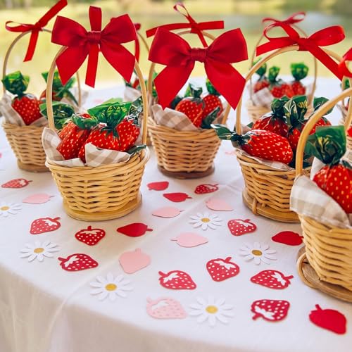 Image of Flutesan 200 Pcs Strawberry Confetti Pink Red Berry White Daisy Confetti Strawberry Dessert Table Decorations for Sweet Berry First Birthday Wedding Bridal Baby Shower Party Supplies
