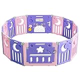 Großer Spielbereich: Laufstall für Kinder mit insgesamt 14 Tafeln. Von 12 kleinen Paneelen ist die Größe 37x62cm. Und 1 Stück Torfeld und 1 Spielfeld, die Größe beträgt 74x62cm (BxH). Sie können die Farbe des Zauns neu anordnen oder Form und Größe anpassen, indem Sie die Schaltflächen zwischen den einzelnen Bedienfeldern anpassen. Kann als Raumteiler oder Barriere für Outdoor-Aktivitäten verwendet werden.