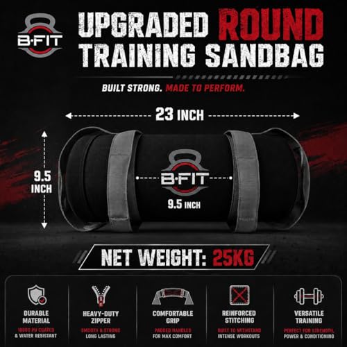 Image of B Fit Upgraded Bulgarian /Round Training Bag for Fitness Gym Training, Cross fit, Wrestling, Judo, Grappling, MMA, Full Body Workout. (Round Training Bag, 25 Kg)