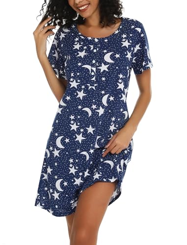 Image of ENJOYNIGHT Womens Short Sleeve Nightgown Tie Dye Nightshirt Nursing Sleepshirts Breastfeeding Sleep Dress