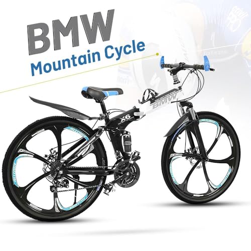 Image of Amaze Kai Dual Suspension Bikes Bm Foldable Gear Cycle for Men with 21 Speed Gear 6 Spoke | Folding Mountain Bike with Double Disc Break & Mac Wheel, 26 Inch, White N Black