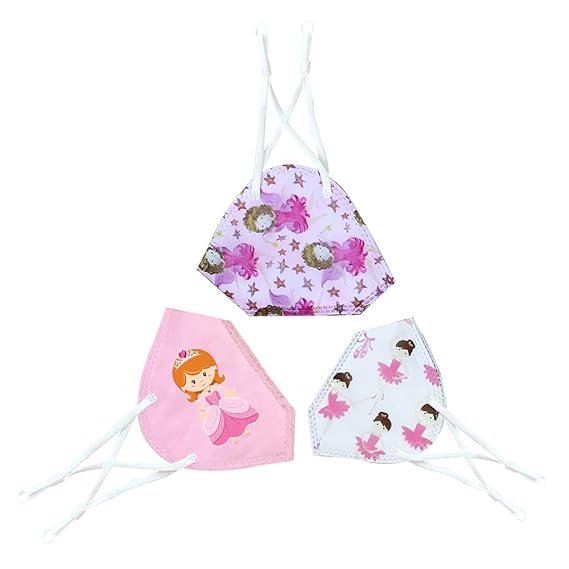 NANOFIBER N95 Nanotechnology Kids Face Mask with Nose clip and adjustable ear loops,(6-9 yrs) Ballerina Print (Pack of 3)