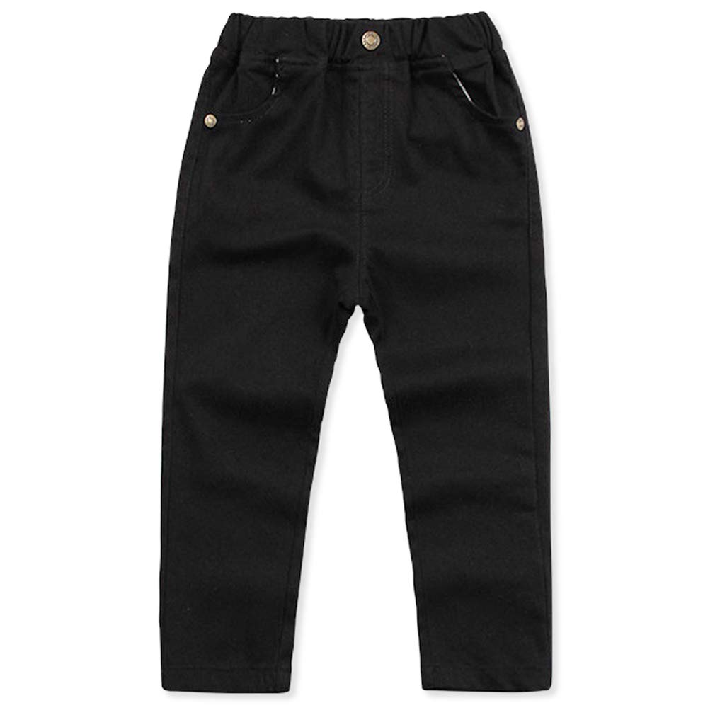 BINIDUCKLING Pantalones de uniforme para niño, pantalones chinos de ajuste recto, cintura elástica, pantalones escolares para niños de 3 a 14 años