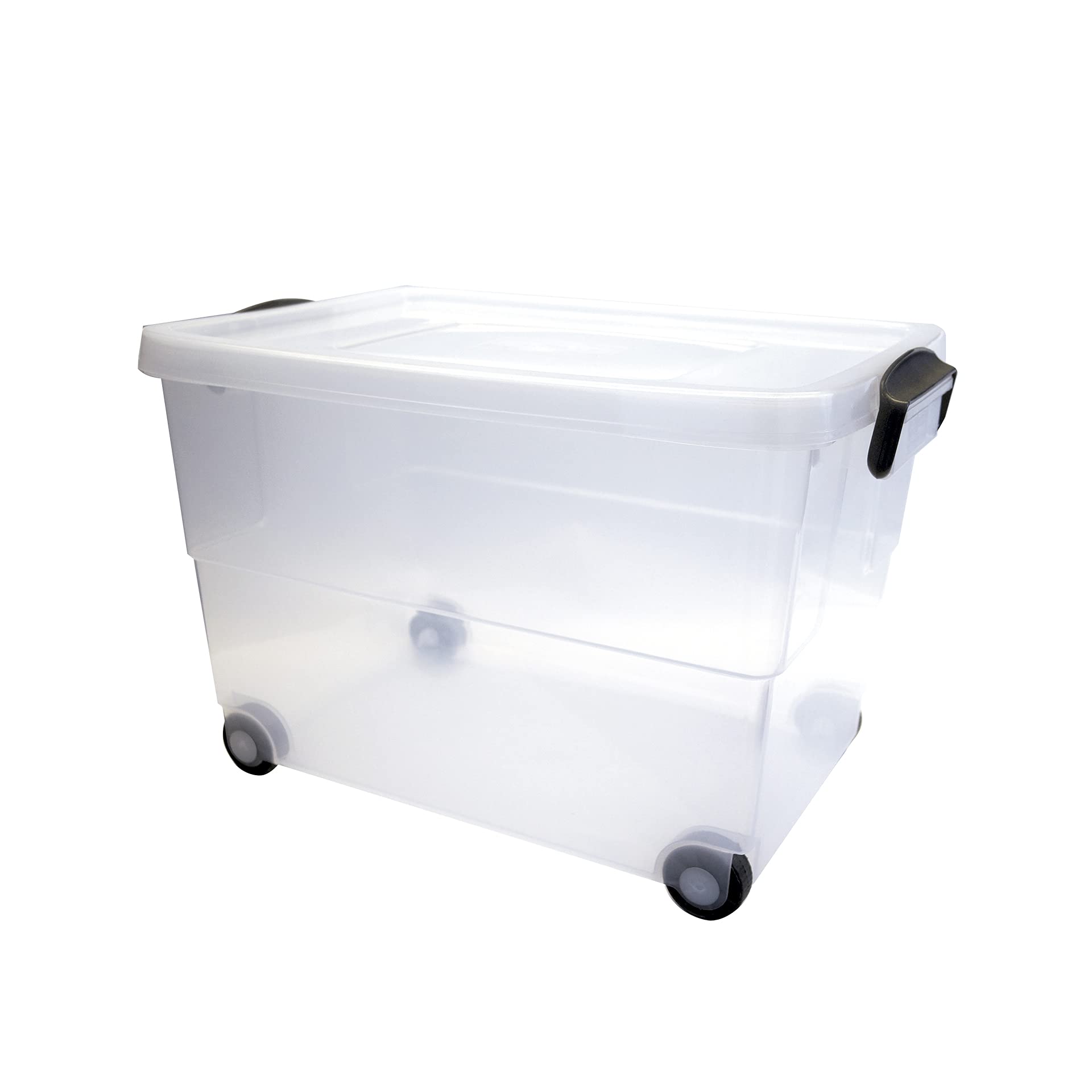 DENOX | Caja de Almacenaje Transparente con Tapa y Ruedas | Apilable y Encajable | Asas Laterales para Fácil Transporte | Capacidad 60L | Medidas (mm): 590 x 400 x 380