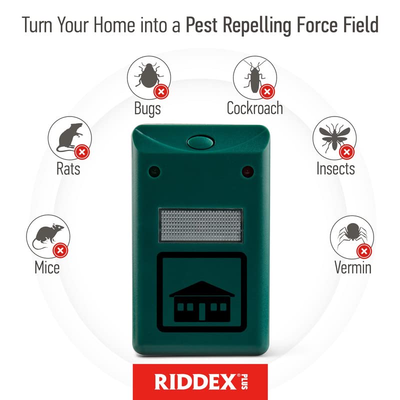 RIDDEX Plus Insect Repellent | Plug in, Mouse Deterrent - Pest Control for Defense Against Rats, Mice, Roaches, Bugs and Insects | Control Pests with No Toxins | Green