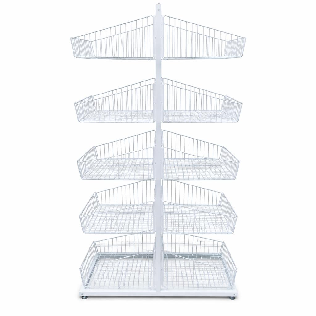 White Heavy Duty 5 Tier Double Sided Display Baskets for Retail Shop Supermarket
