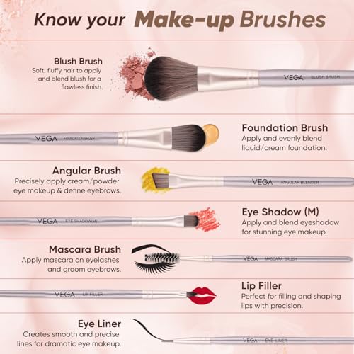 Image of Vega Makeup Brush Set of 7 for Women | Soft & Premium Makeup Brushes for Face, Eye & Foundation | Professional Makeup Kit for Blending, Contouring, Concealer & Eye Shadow | Travel-Friendly (MBNS-07)